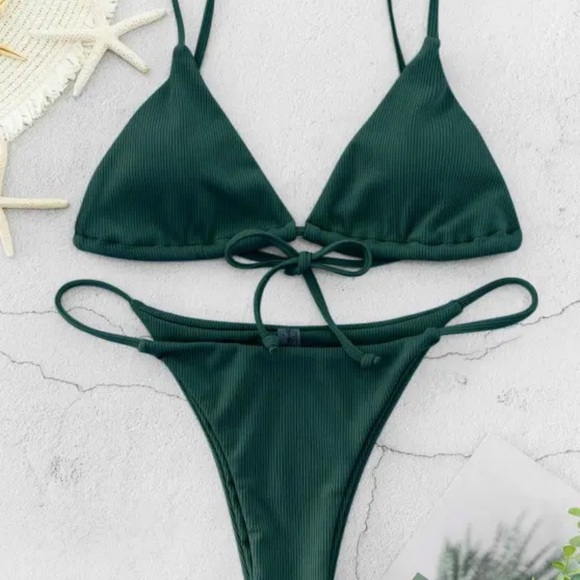 Zaful | Swim | Zaful Ribbed Cami String Bikini Set | Poshmark
